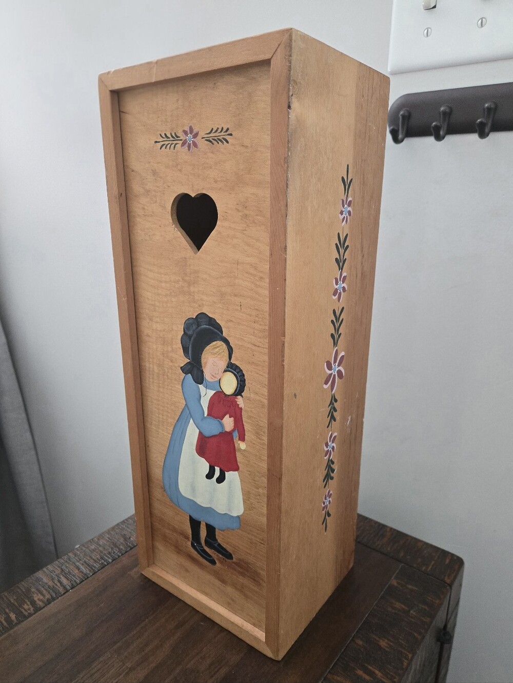 Vintage Wooden Hand Painted Doll / Toy Storage Box